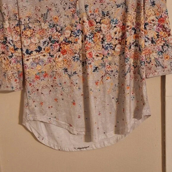 spring henley neck casual print 3/4 length sleeve - Picture 2 of 9